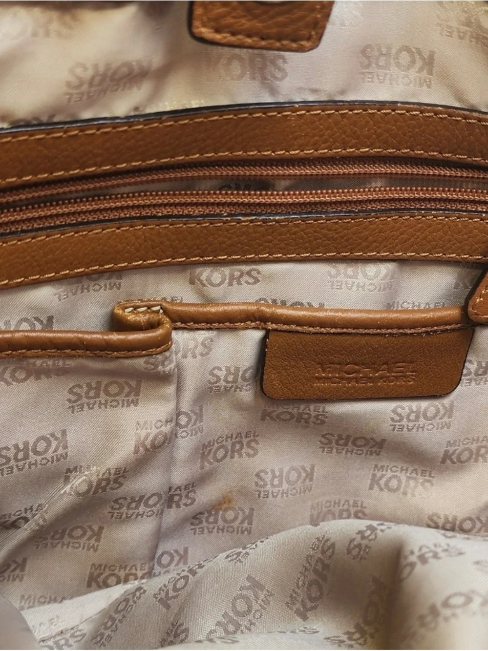 Michael Kors Cognac Leather Hamilton Satchel Shoulder Bag in EUC Gold HW Buckle